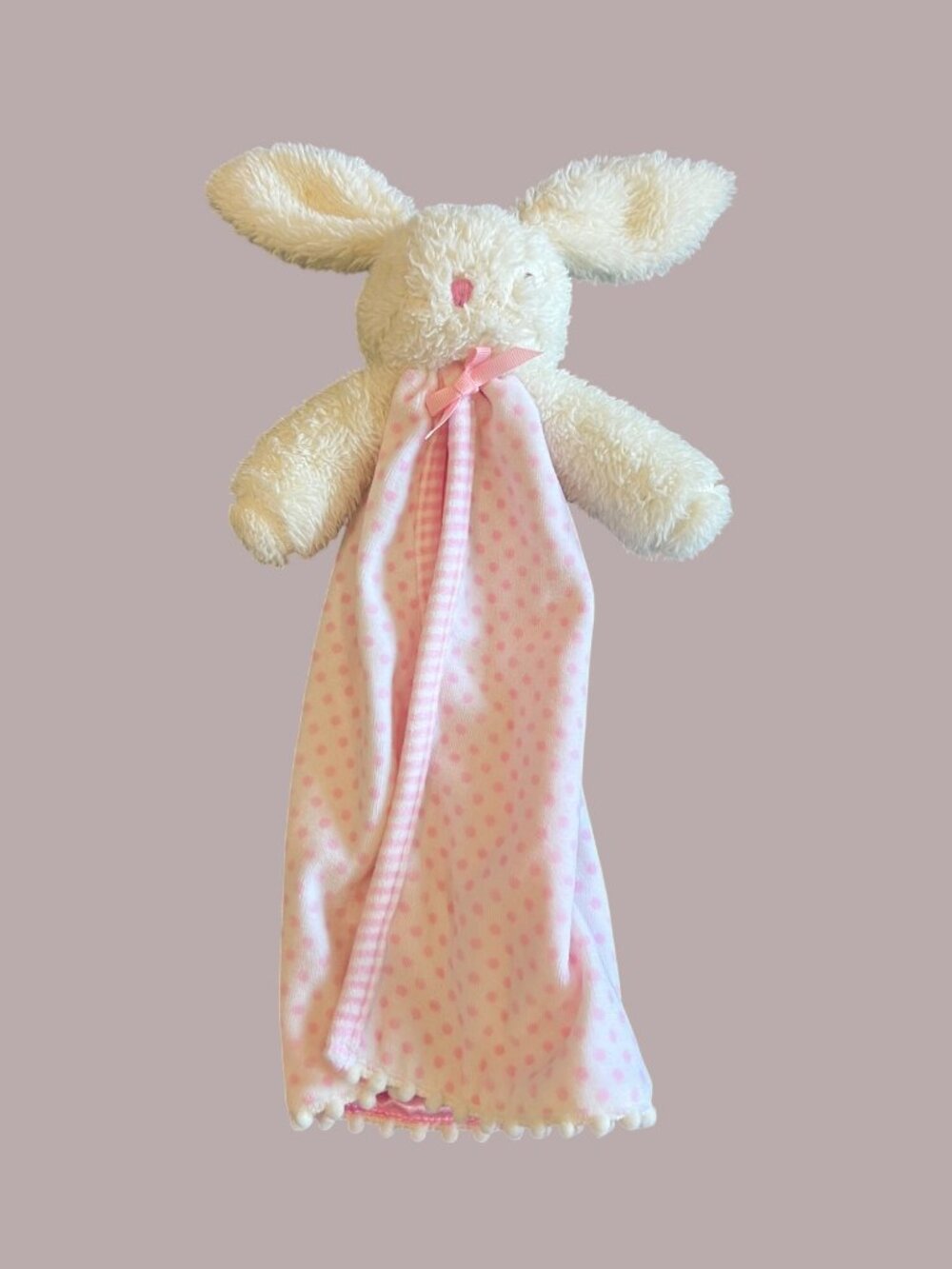 Mud Pie Pink Bunny Lovey Blanket 16" Plush With Satin Polka Dot Trim For Baby